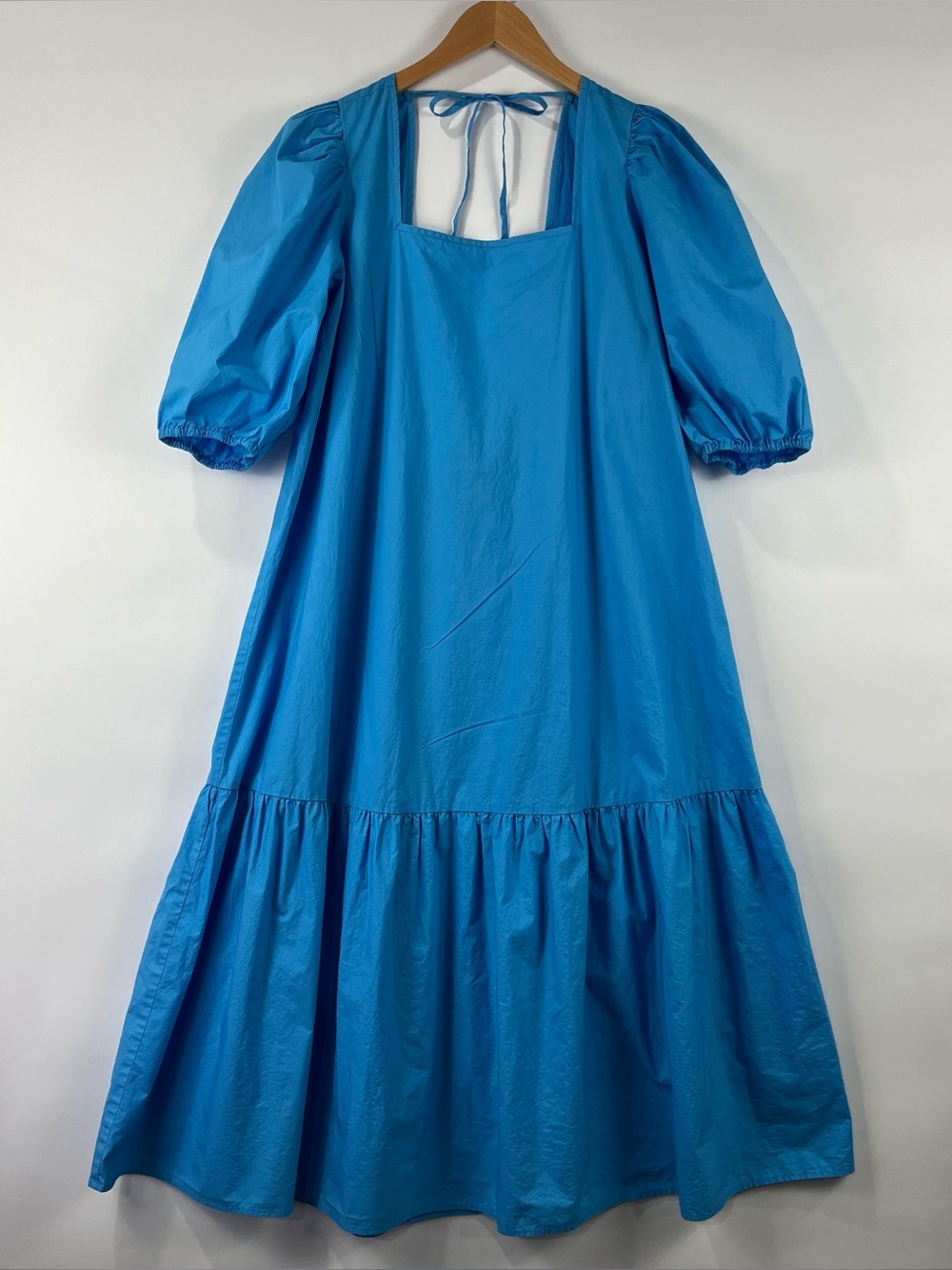 JUST FEMALE Square Neck Maxi Dress Adjustable Back Tie Puff Sleeve Flowy